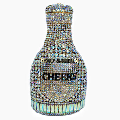 Champagne bottle rhinestone evening clutch women's bag, embellished design with sparkling crystal details
