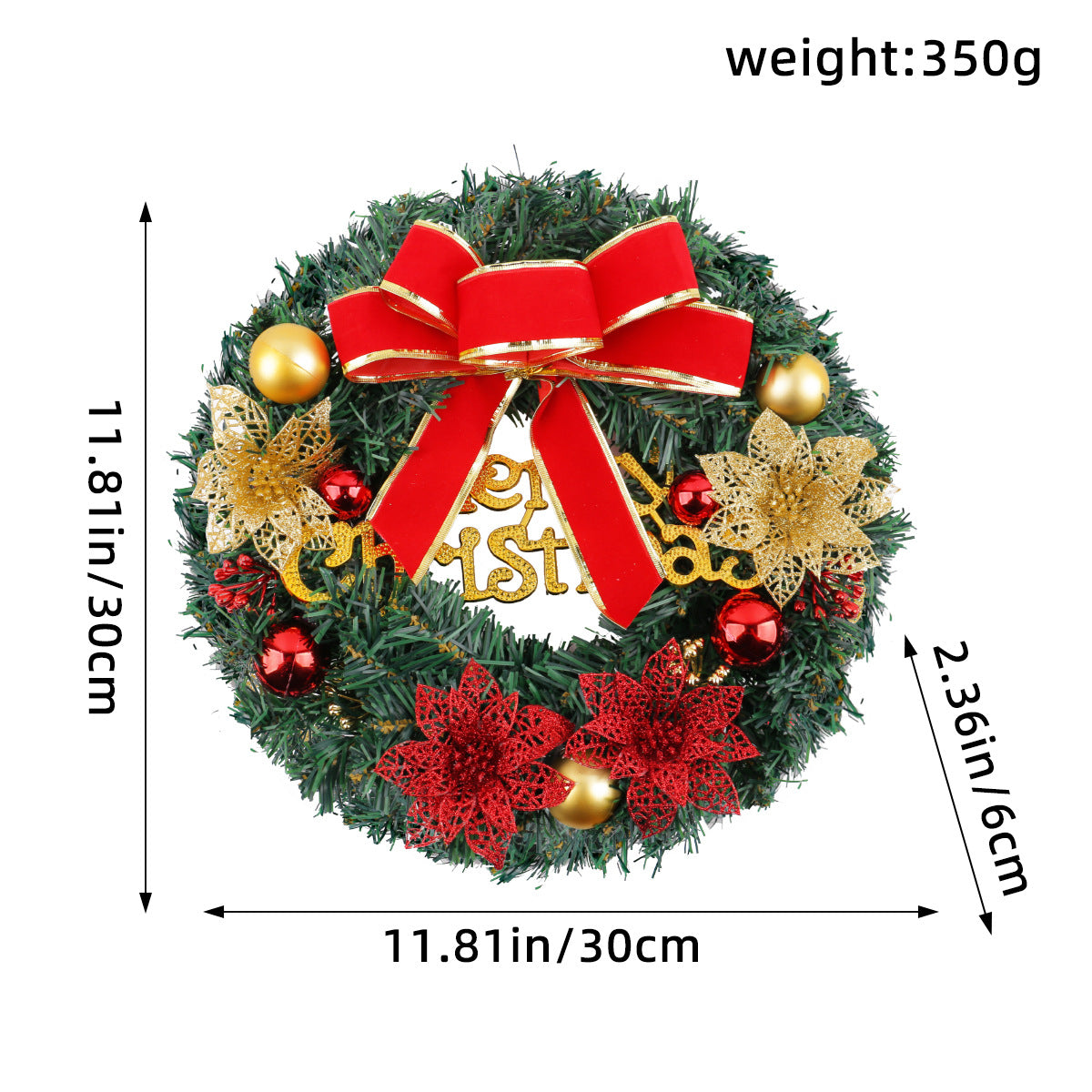 Christmas wreath decoration with festive greenery and ornaments for holiday home decor