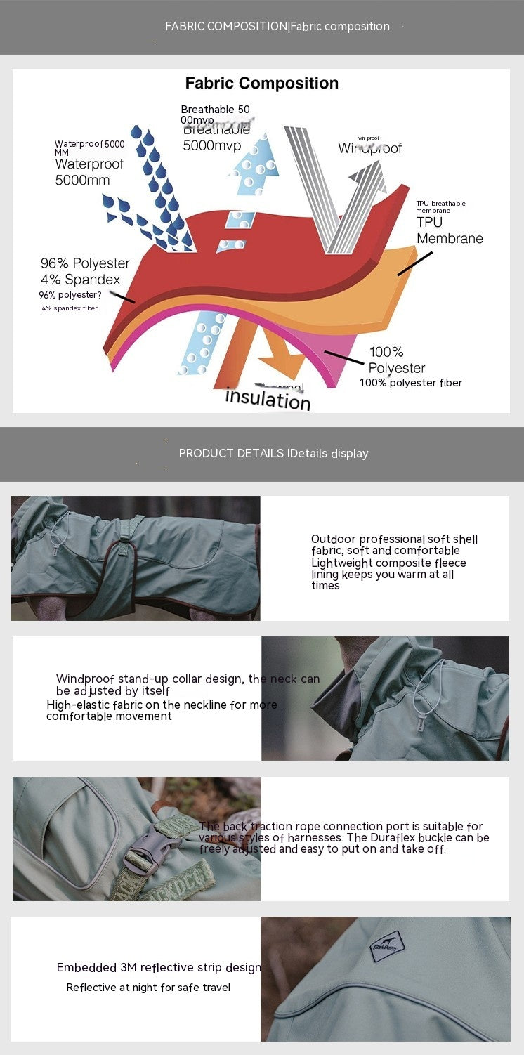 Outdoor soft shell waterproof windproof warm dog jacket in a durable, comfortable design