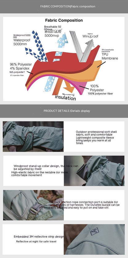 Outdoor soft shell waterproof windproof warm dog jacket in a durable, comfortable design