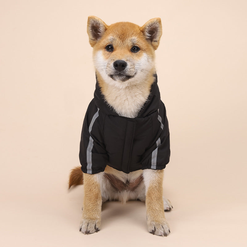 Fashion dog clothing shell jacket by My Store, lightweight pet outerwear shown from the side