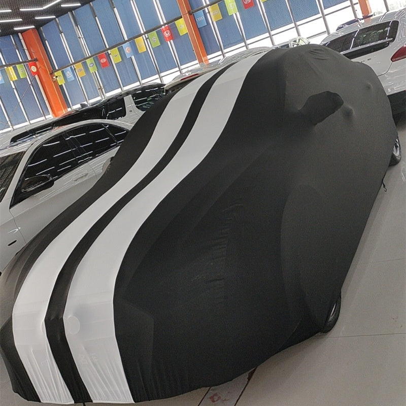 Elastic fabric car cover for all four sides, full vehicle protection in a fitted design