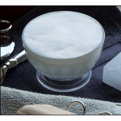 Martin de Candre Le Cannele shaving soap in La Rochere jar, 130g, by Pasteur Pharmacy, with a textured soap surface and elegant packaging.