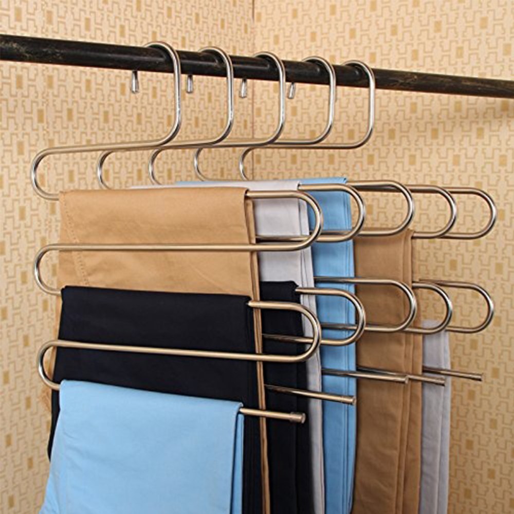 Magic non-slip S-type home pants rack in durable metal design