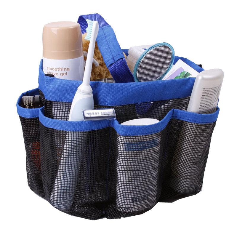 Mesh bathroom storage bag with breathable mesh design and zippered compartments for toiletries
