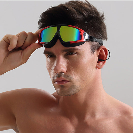 HD waterproof anti-fog swimming goggles with large box-style lenses by My Store