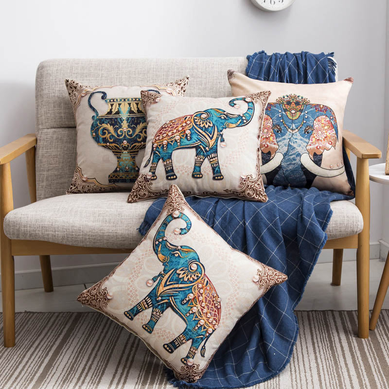 Elephant pillow cushion cover featuring an elephant design in soft fabric