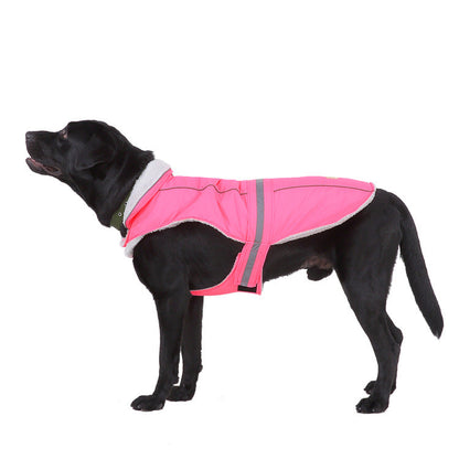 Winter reflective pet clothes for dogs, warm nightwear design, black and gray fabric with reflective details