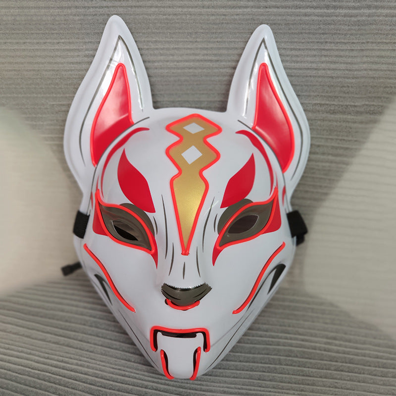 Glowing Demon Slayer cat face mask for women with cold light fox design for masquerade cosplay and Halloween decor