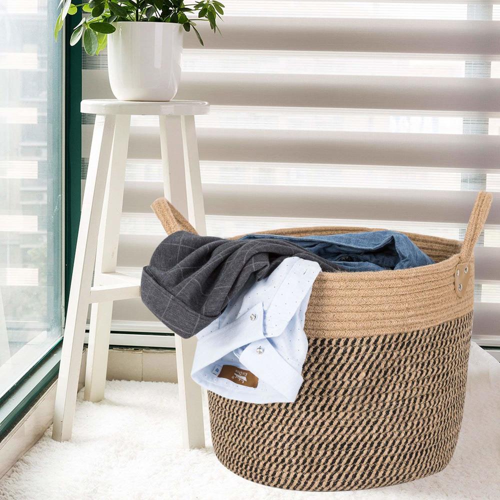 Cotton linen storage laundry basket in a natural woven design with sturdy handles