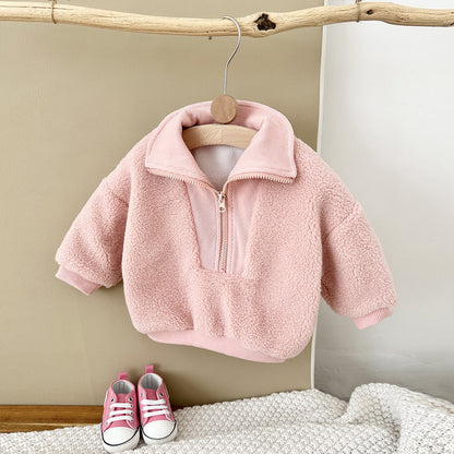 Winter baby clothing thickened fleece-lined cashmere top by My Store