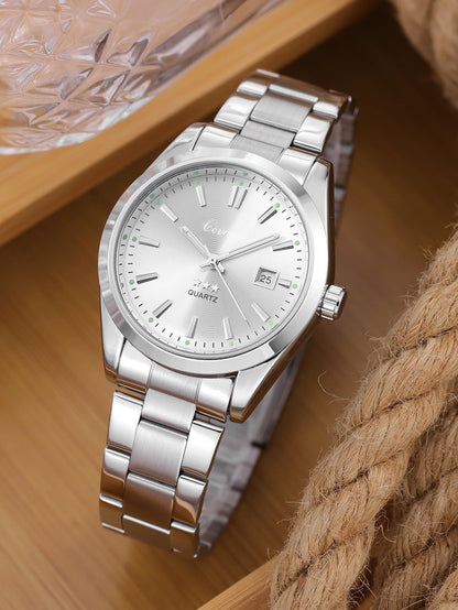 Business casual men's watch with a stainless steel strap and classic round dial