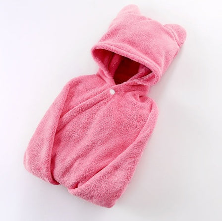 Cotton baby care hooded bath towel in soft fabric with a cozy hood for gentle drying