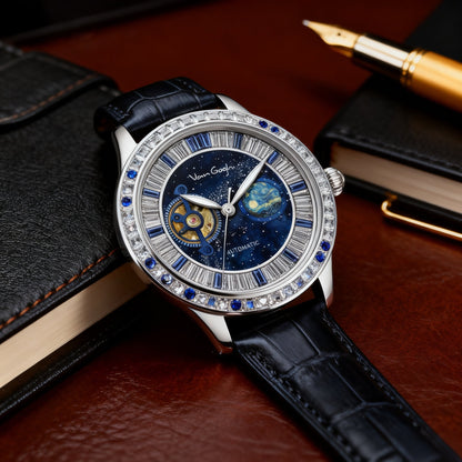 VanGogh Men's Geneva Series art automatic mechanical watch with detailed dial and classic wristwatch design