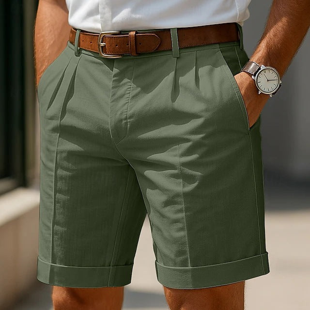 Men's straight leg shorts with pockets, loose fit casual summer bottoms in a neutral tone