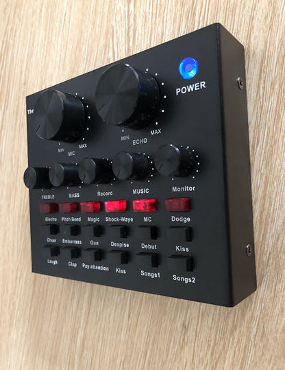 V8 sound card mobile computer universal audio mixer with microphone and control buttons