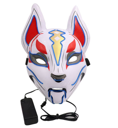Glowing Demon Slayer cat face mask for women, cold light fox mask for masquerade cosplay and haunted house decor