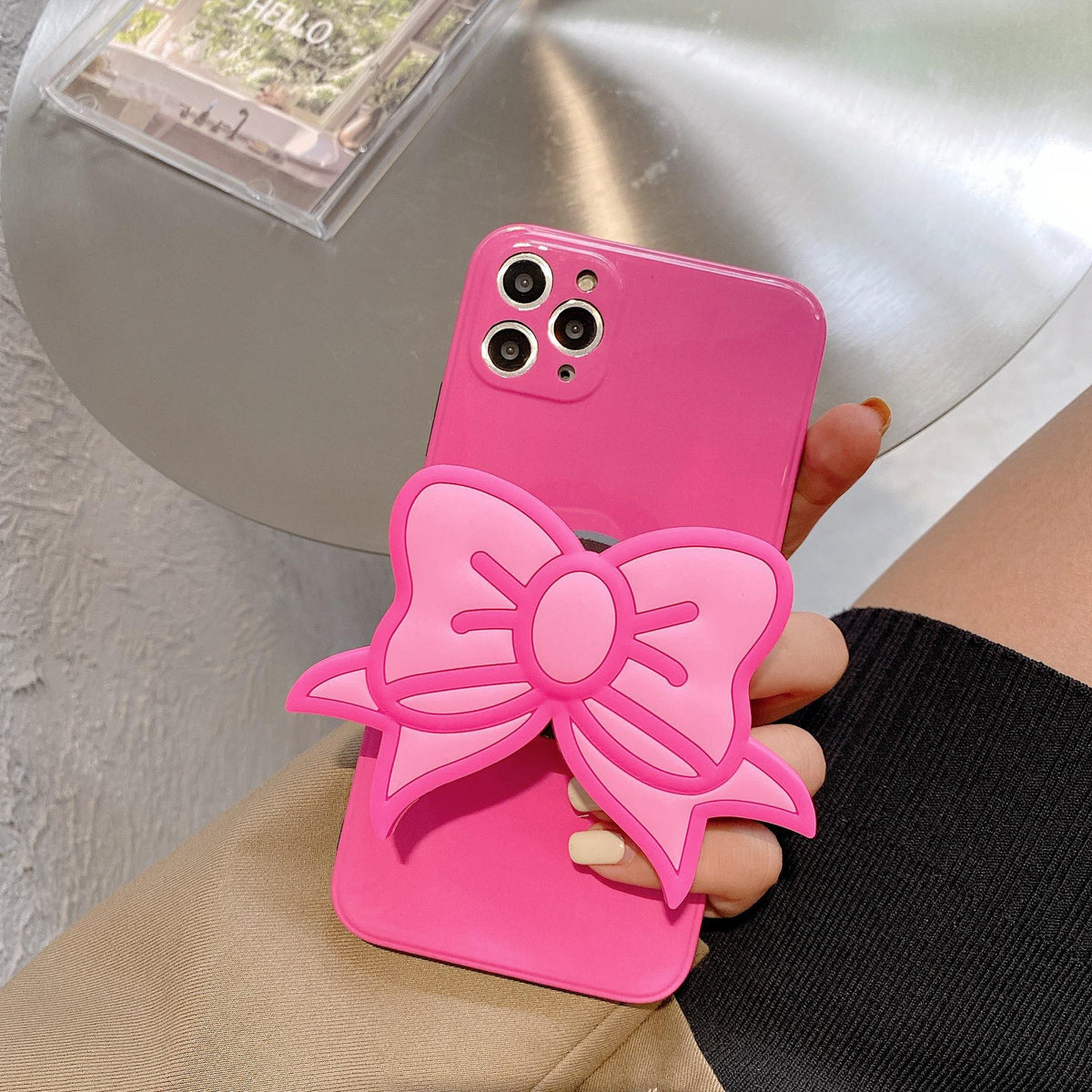 Pink bow personality stand phone case, Korea-inspired design by My Store