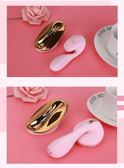 Multifunctional face brush with soft bristles for gentle facial cleansing and skincare application