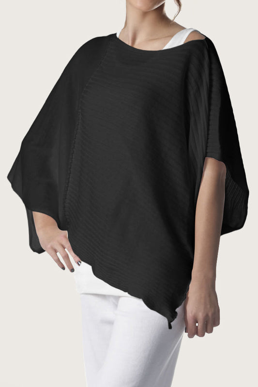 Black Pima cotton butterfly boatneck sweater by PLANET by Lauren G, shown flat with ribbed cuffs and a smooth, fitted silhouette.