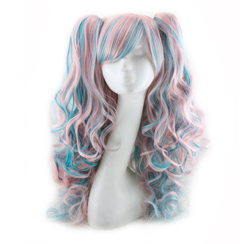 Colorful long curly wig with vibrant curls and full-length synthetic hair, 0 type
