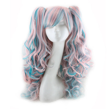 Colorful long curly wig with vibrant curls and full-length synthetic hair, 0 type