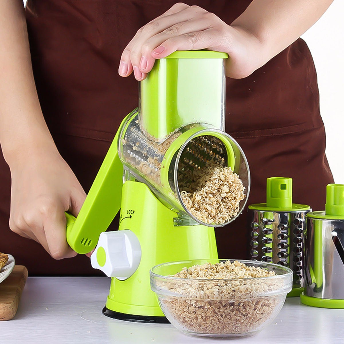 Round mandoline vegetable cutter with potato slicer, julienne carrot grater, and cheese grater My Store
