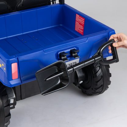 Kids ride-on dump truck by GBruno Store with 24V electric motor, two-seater design, and functional dump bed for outdoor play.
