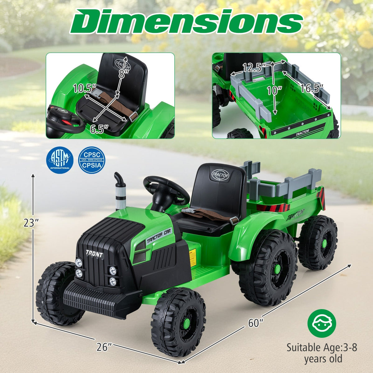 Kids' 24V electric ride-on tractor by GBruno Store with detachable trailer and remote control for outdoor play.