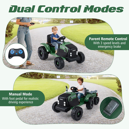 Kids' 24V ride-on tractor by GBruno Store with detachable trailer and remote control for outdoor play.