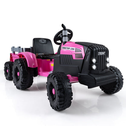 Kids' 24V electric ride-on tractor by GBruno Store with detachable trailer and remote control for outdoor play.
