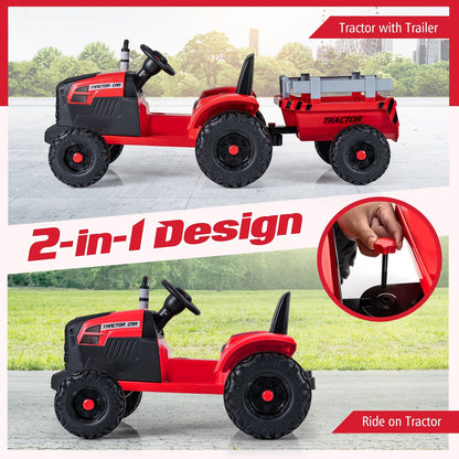 Kids' 24V ride-on tractor by GBruno Store with detachable trailer and remote control, featuring realistic design and safety features.