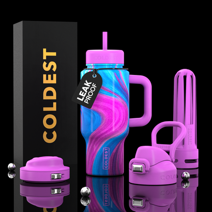 Coldest Limitless Ultra V8 24oz insulated tumbler with stainless steel body and black lid, designed for keeping drinks hot or cold