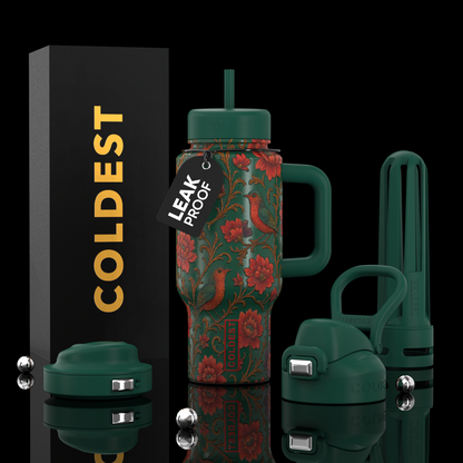 Coldest Limitless Ultra v8 24oz water bottle with colorful bird design and leak-proof lid for hydration and style.