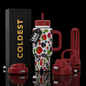 Coldest Limitless Ultra v8 24oz berry-flavored drink bottle with vibrant pink and purple design and clear straw on a white background.