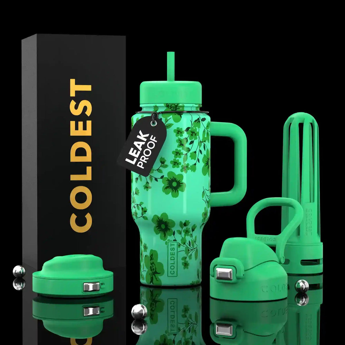 Coldest Limitless Ultra V8 24oz water bottle with a floral clover design, showcasing a sleek, durable stainless steel exterior.