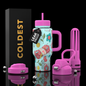 Coldest Limitless Ultra V8 24oz stainless steel tumbler with a crochet-inspired design and leak-proof lid.