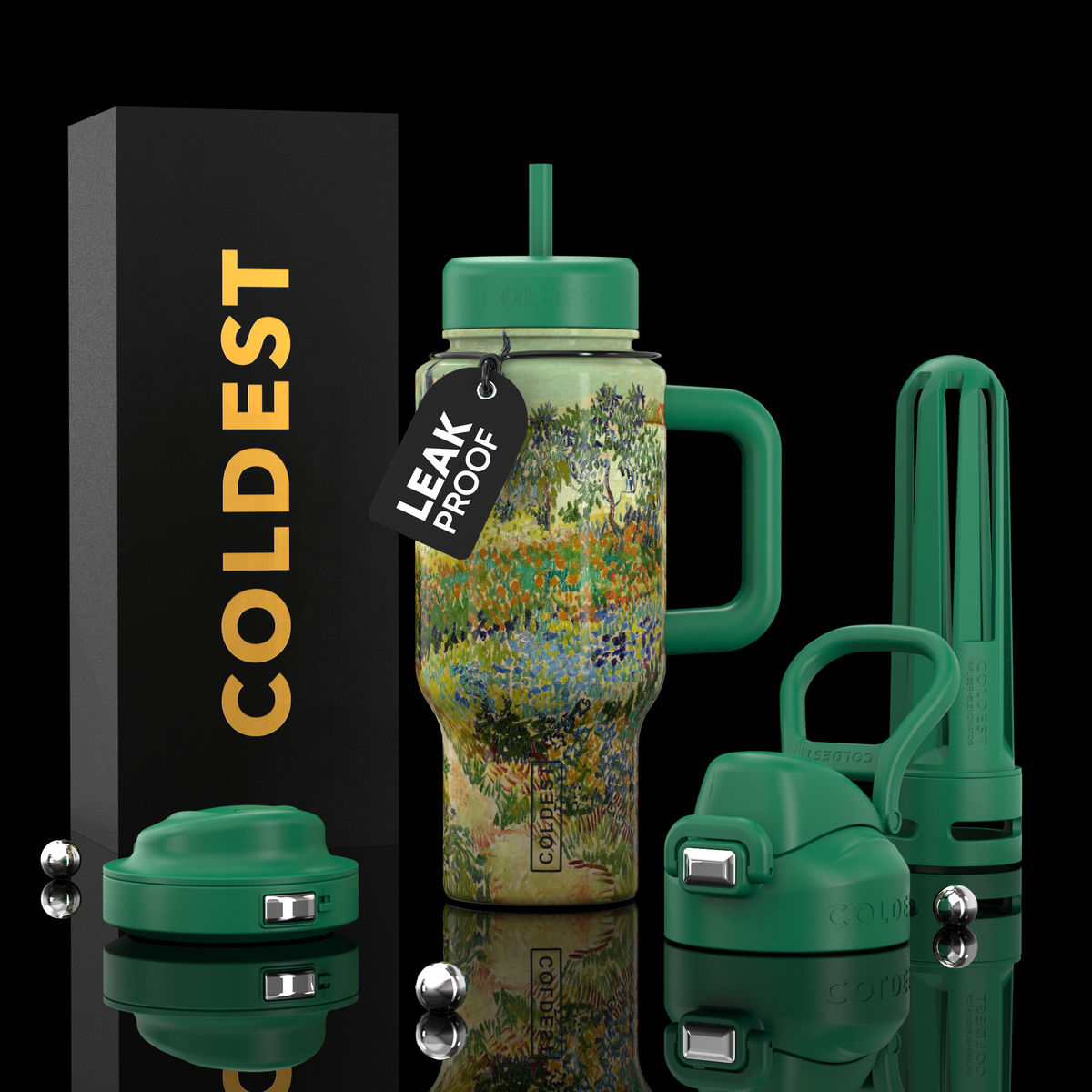 Coldest 24oz Limitless Ultra v8 water bottle in garden motif with textured design, showcasing durable stainless steel construction.