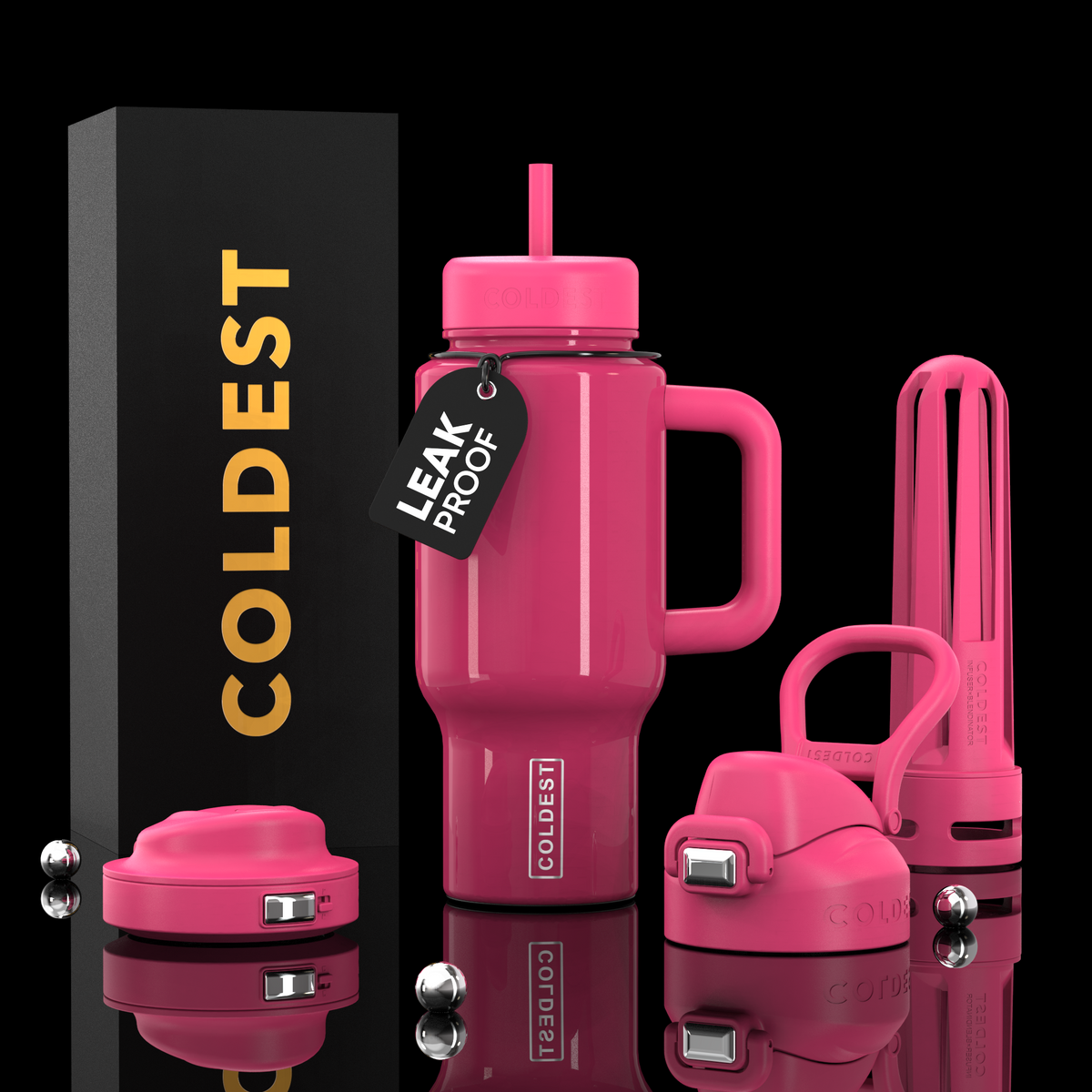 Coldest Limitless Ultra v8 24oz glossy pink tumbler with a sleek design and lid, ideal for drinks on the go.