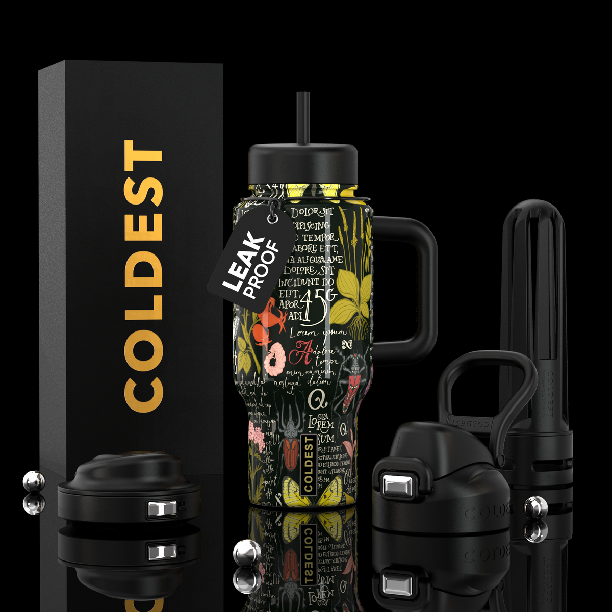 Coldest Limitless Ultra V8 24oz water bottle with a sleek design and vibrant herbal-themed graphics on the surface.