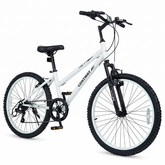 24-inch kids' mountain bike by GBruno Store with adjustable frame, 7-speed gears, and suspension fork for young riders.