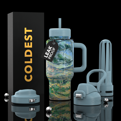 Coldest Limitless Ultra v8 24oz insulated tumbler with mountain design, durable stainless steel, and leak-proof lid.