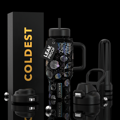 Coldest Limitless Ultra v8 24oz water bottle in Moonlight Seashells design with sleek, durable stainless steel body.
