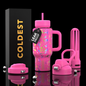 Coldest Limitless Ultra v8 24oz pink floral insulated tumbler with lid, durable travel mug for hot and cold beverages.