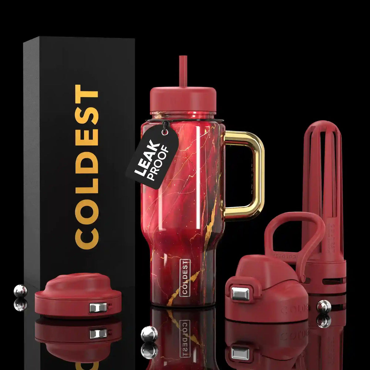 Coldest Limitless Ultra v8 24oz red tumbler with a sleek design and spill-proof lid, perfect for keeping drinks hot or cold.