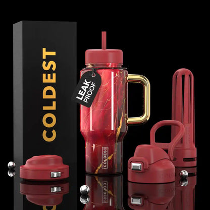 Coldest Limitless Ultra v8 24oz red tumbler with a sleek design and spill-proof lid, perfect for keeping drinks hot or cold.