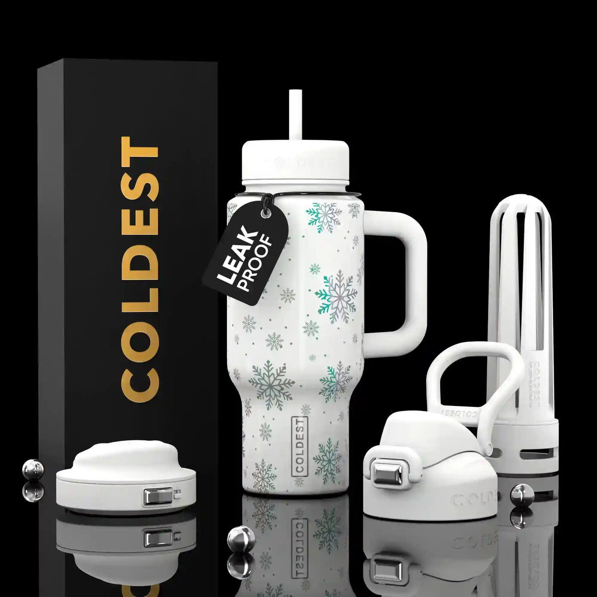 Coldest Limitless Ultra v8 24oz insulated tumbler with snowflake design and 24oz capacity for keeping drinks cold or hot.