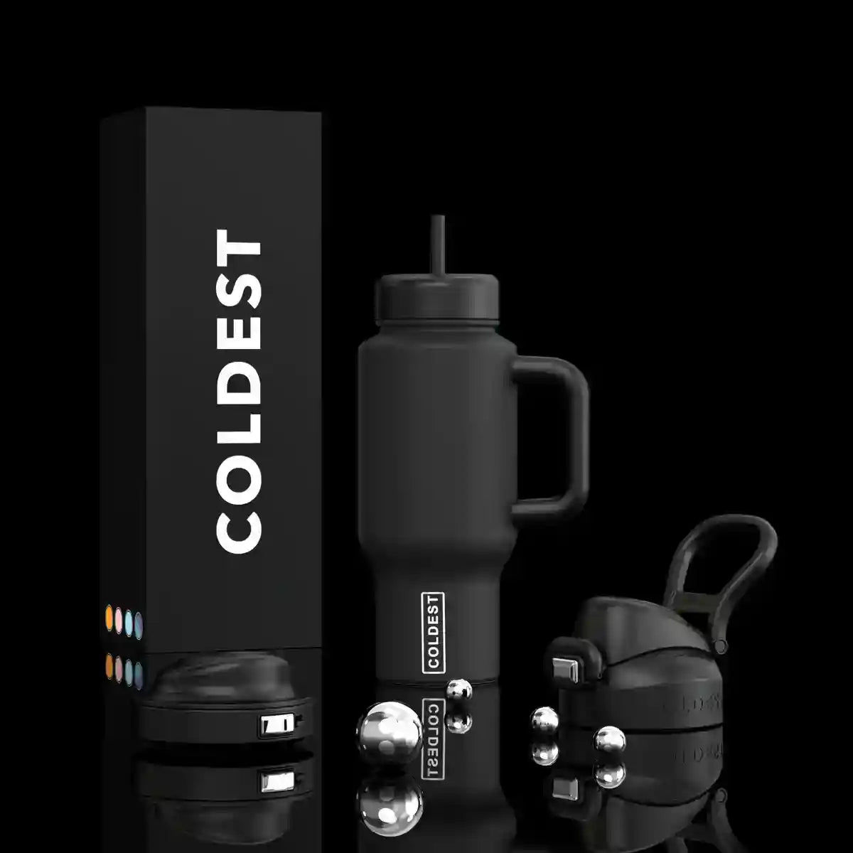 Coldest Limitless Ultra v8 24oz black stainless steel water bottle with sleek design and secure lid.