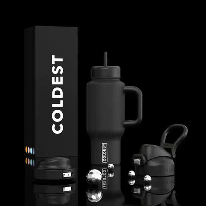 Coldest Limitless Ultra v8 24oz black stainless steel water bottle with sleek design and secure lid.