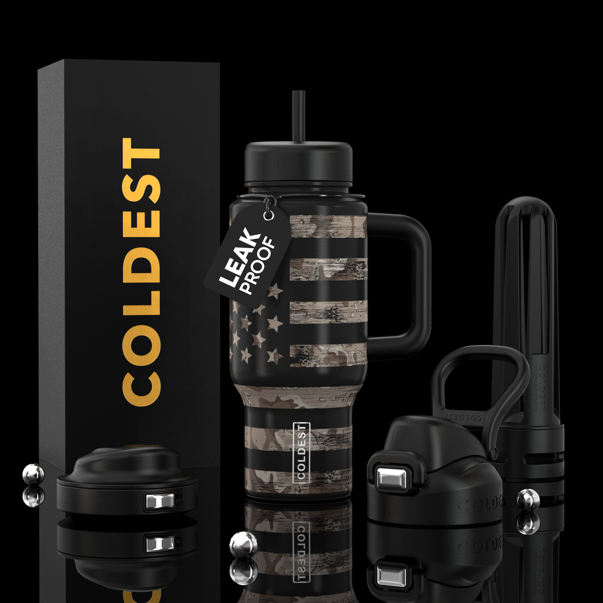 Coldest Limitless Ultra v8 24oz water bottle with a patriotic American flag design and durable stainless steel construction.